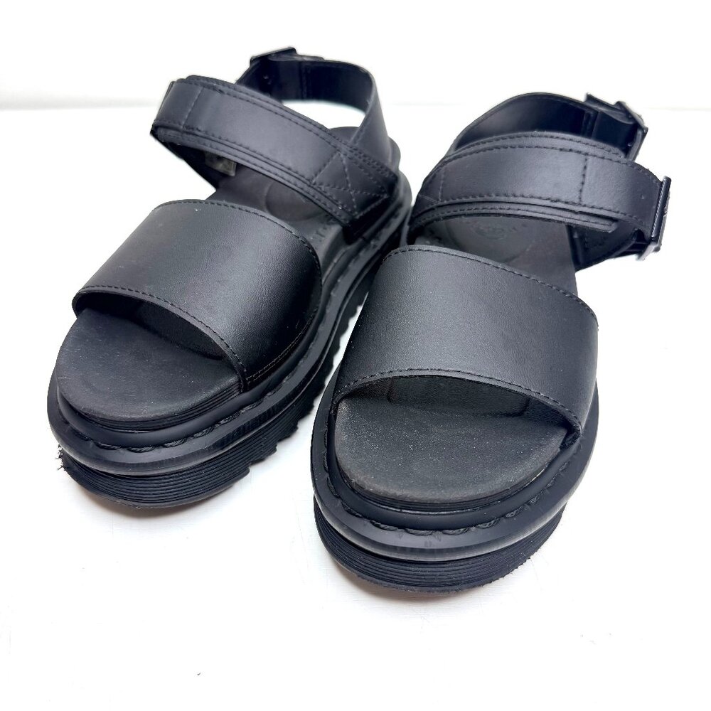 DR MARTENS Voss Soft Air Wair Platform Leather Lug Sole Sandals Womens 6 Black